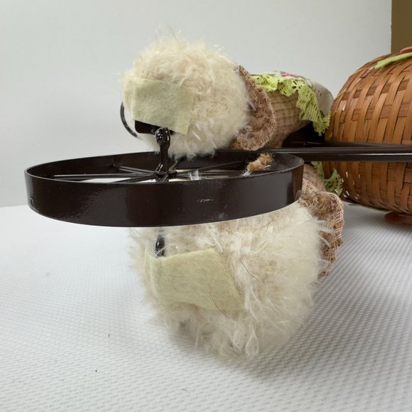 Floral Bunny Plush Doll On Metal Tricycle With Wicker Basket Floral Accents 19" - Picture 10 of 13